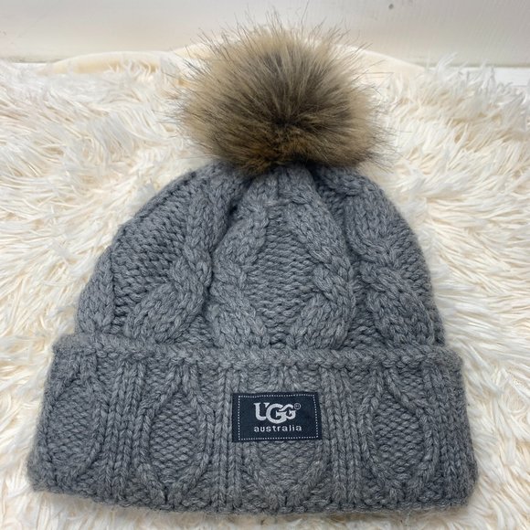 UGG Other - UGG's Pom Beanie in Lined Cable Knit Faux Fur